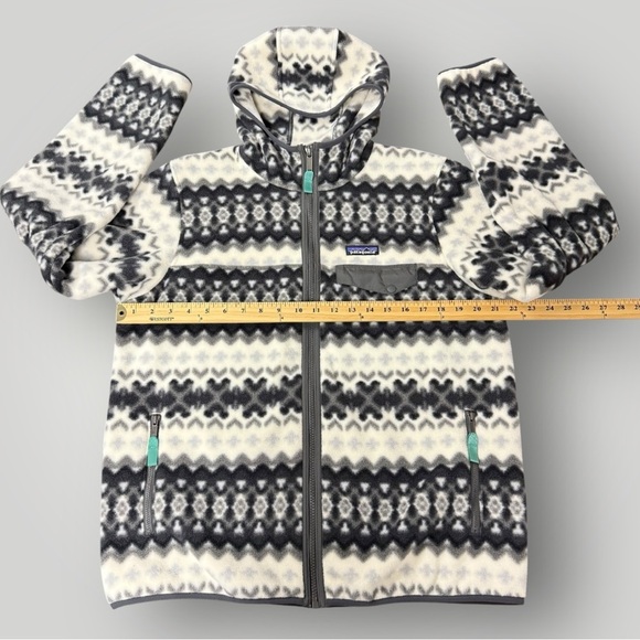 Patagonia Synchilla Snap T Hooded Fleece Jacket Women's L Geometric Print White - Picture 7 of 12